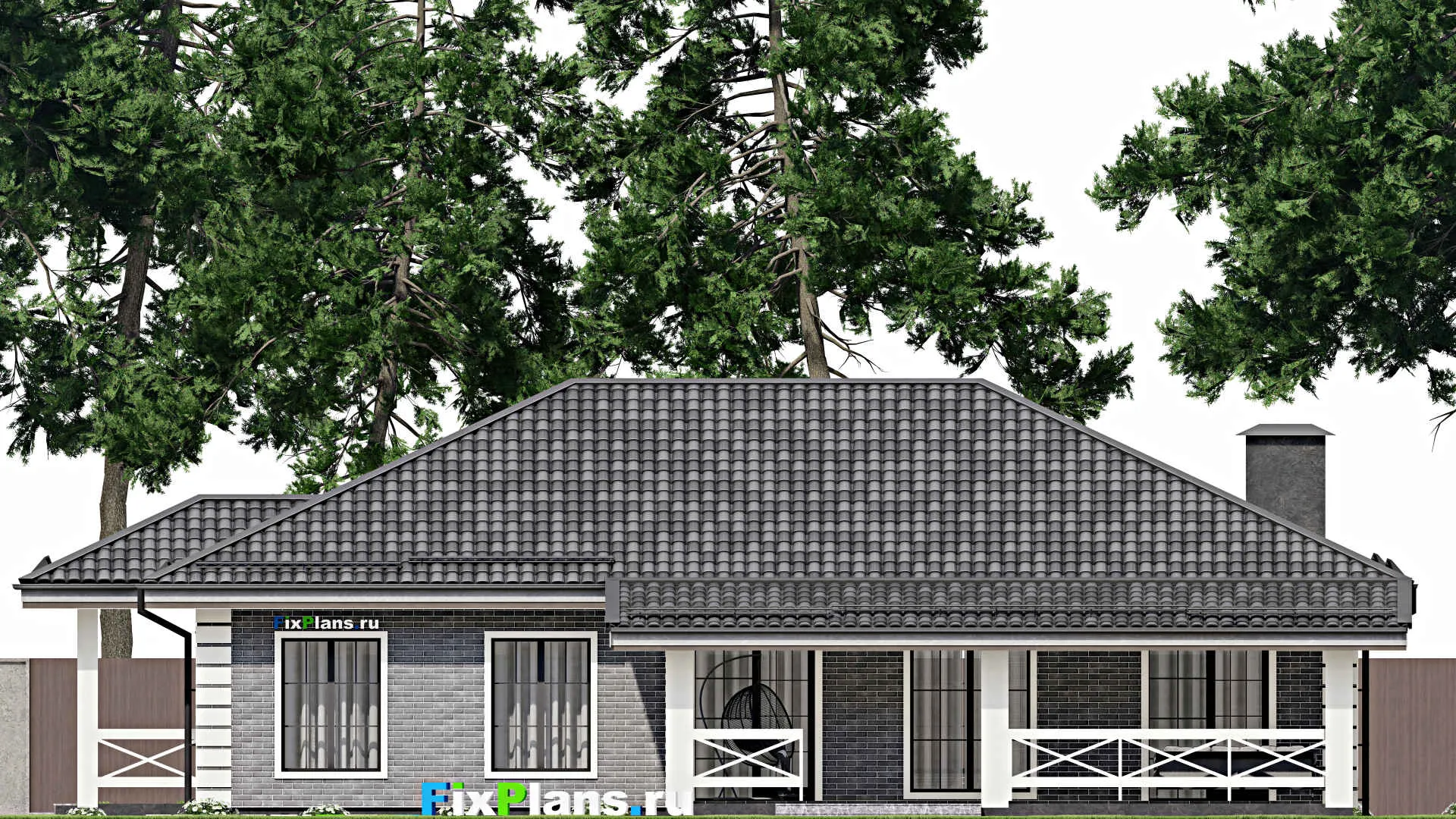 F-7154 - Проект одноэтажного дома 11 на 17, площадью 200 м² с террасой и 4 спальнями