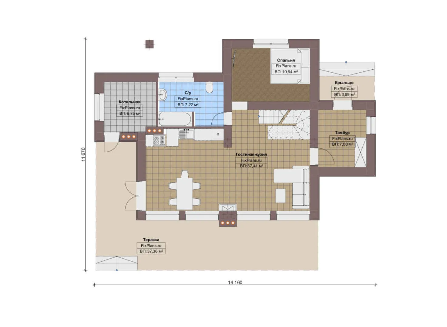 F-15857 - Планы дома с мансардой 12 на 15, площадью 190 м² с террасой, балконом и 3 спальнями