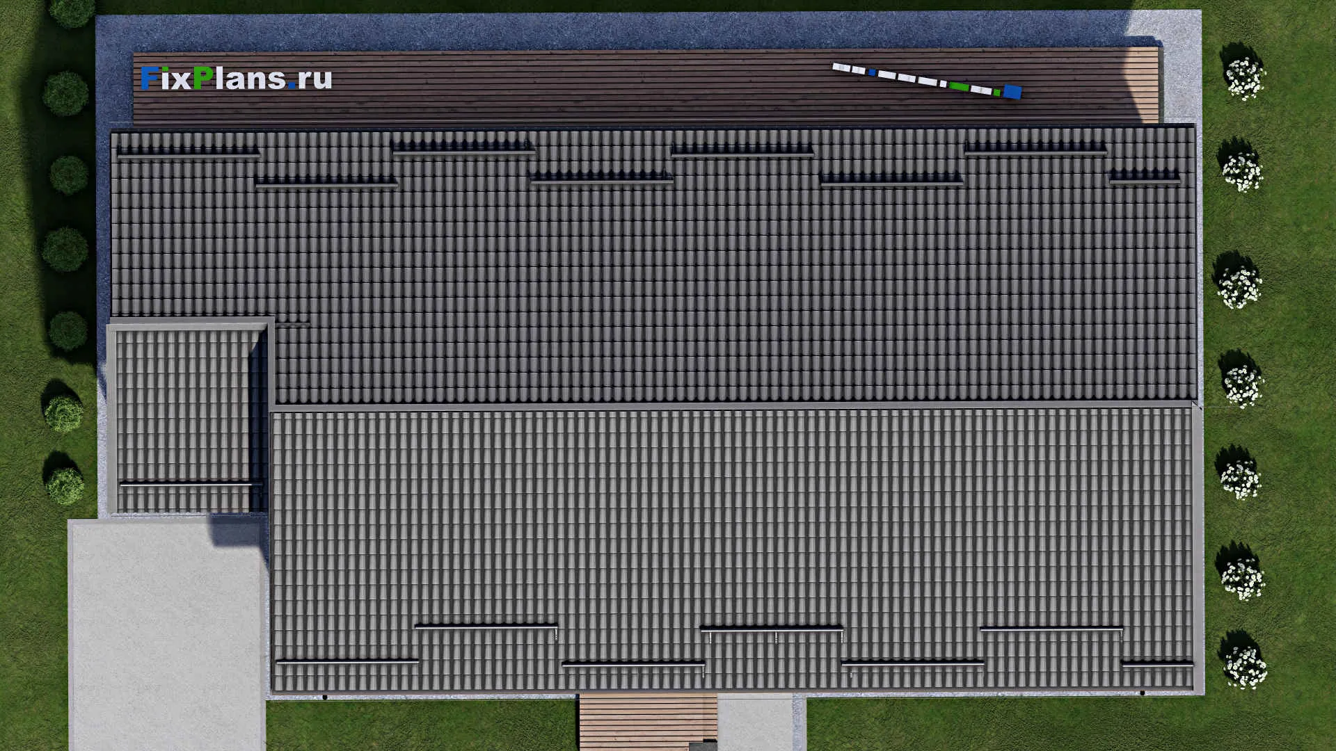 F-2492 - Проект одноэтажного дома 11 на 19, площадью 240 м² с террасой и 3 спальнями