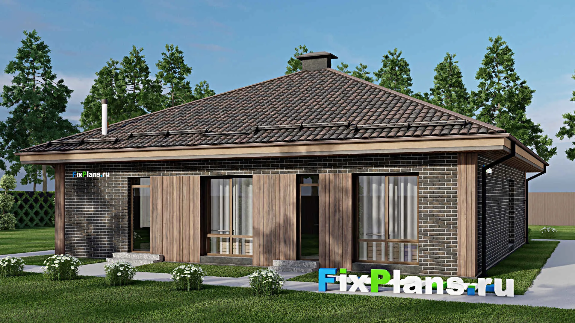 F-5588 - Проект одноэтажного дома 14 на 14, площадью 150 м² с 4 спальнями