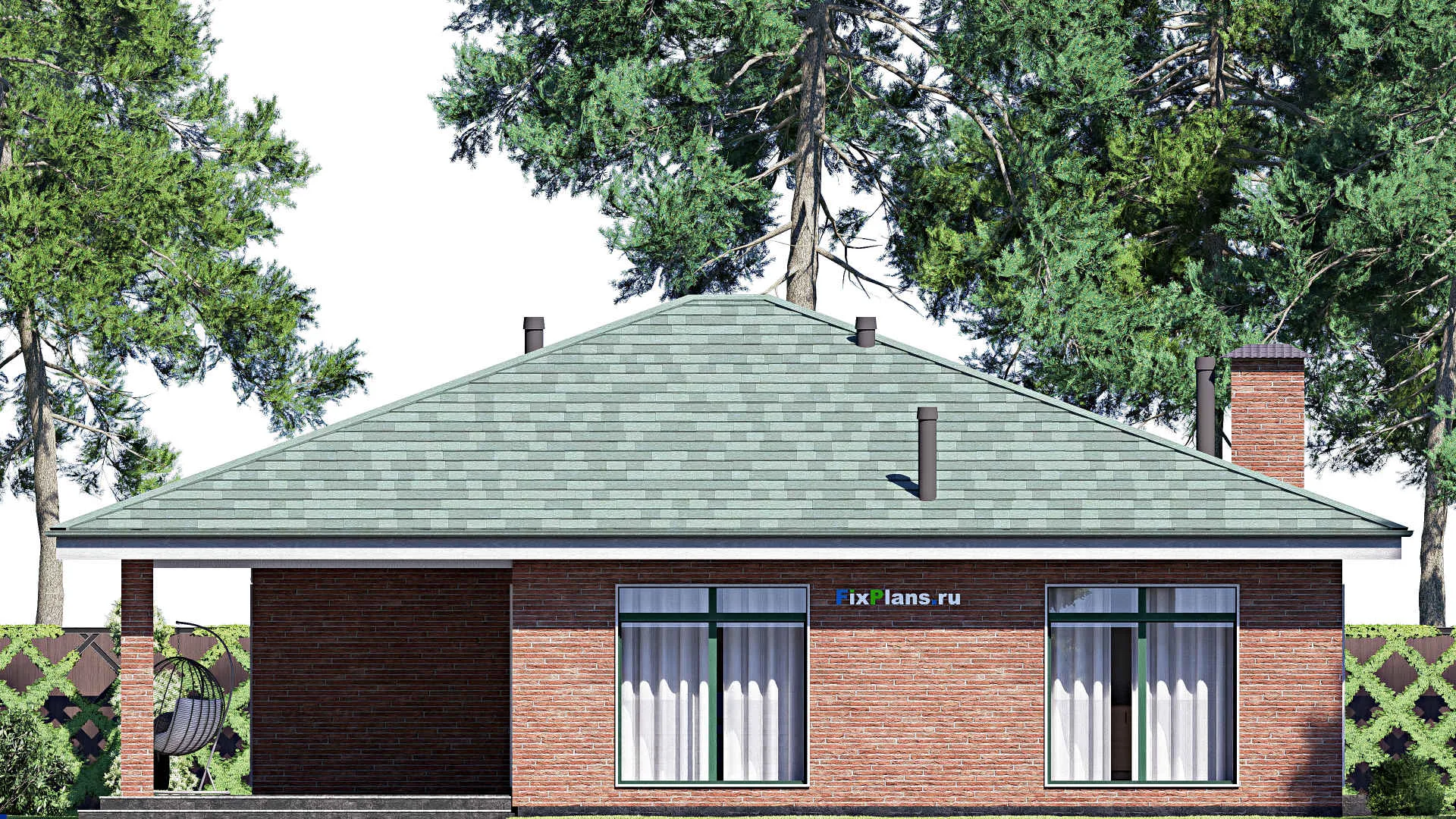 F-19016 - Проект одноэтажного дома 15 на 16, площадью 190 м² с террасой и 3 спальнями