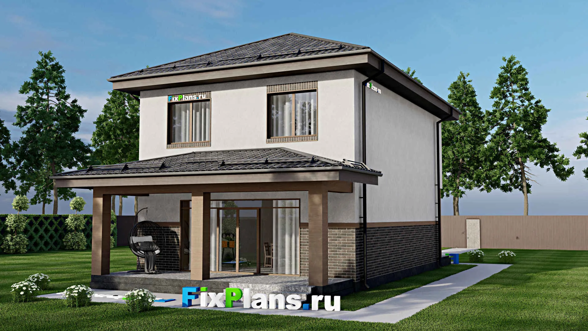 F-7307 - Проект двухэтажного дома 9 на 16, площадью 160 м² с террасой и 3 спальнями