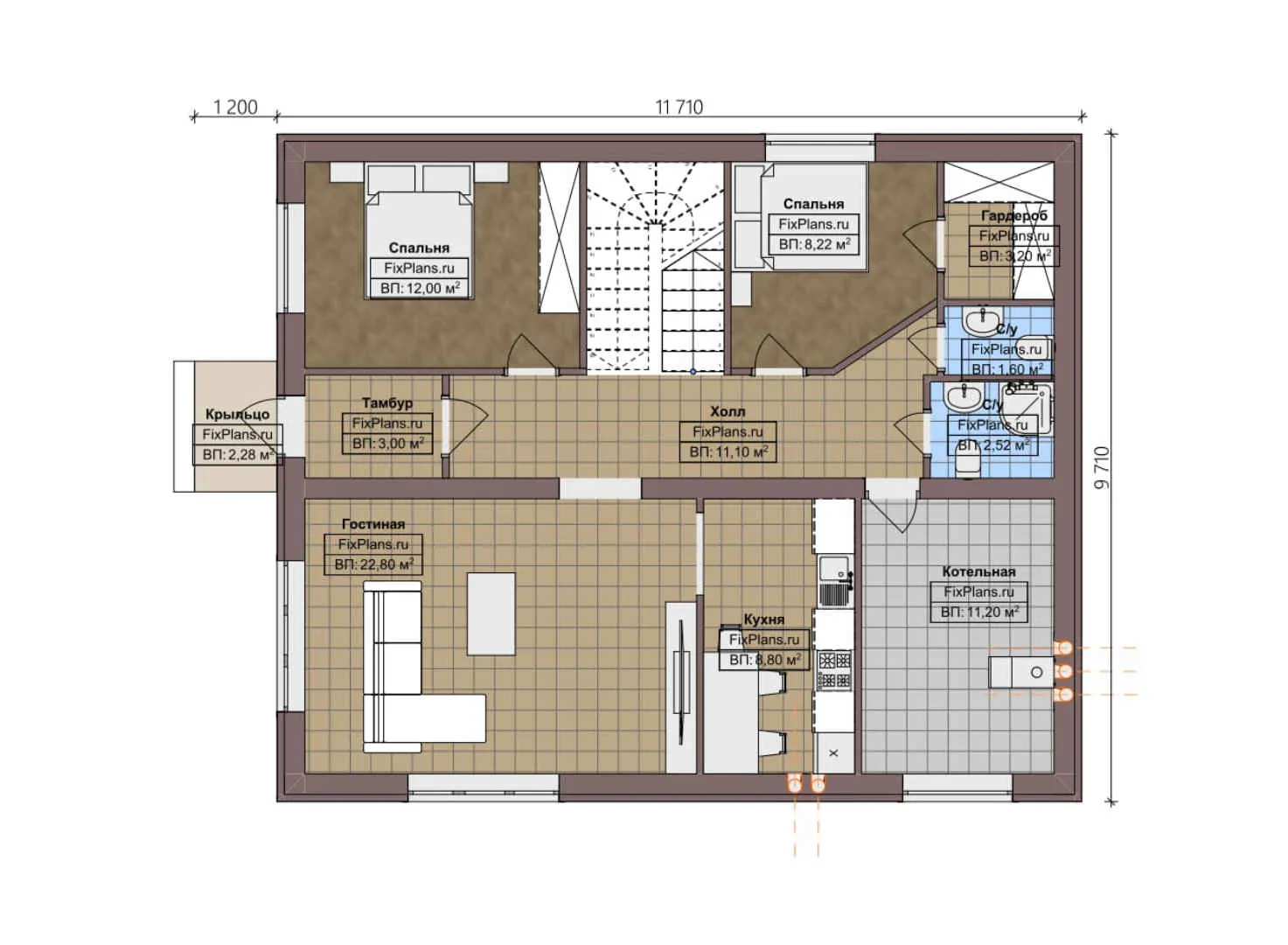F-4229 - Планы двухэтажного дома 10 на 12, площадью 180 м² с 6 спальнями