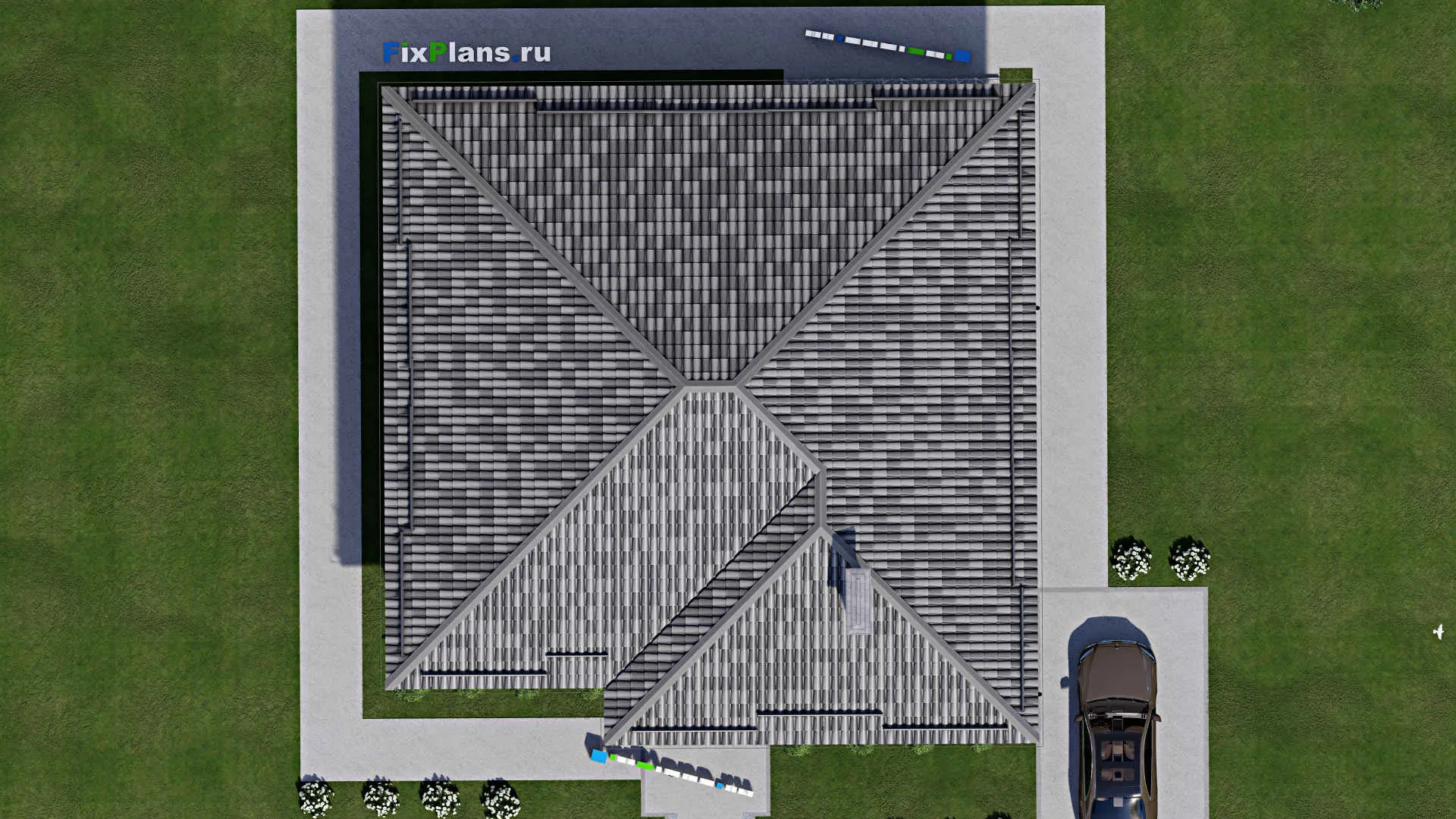 F-7991 - План одноэтажного дома 15 на 15, площадью 170 м² с террасой и 3 спальнями