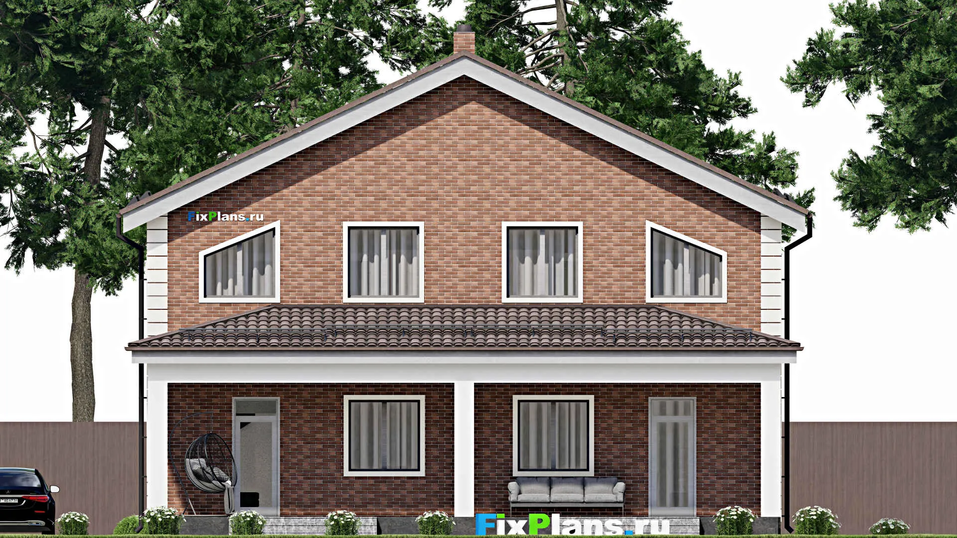 F-4661 - Проект дома с мансардой 11 на 13, площадью 240 м² с террасой и 6 спальнями