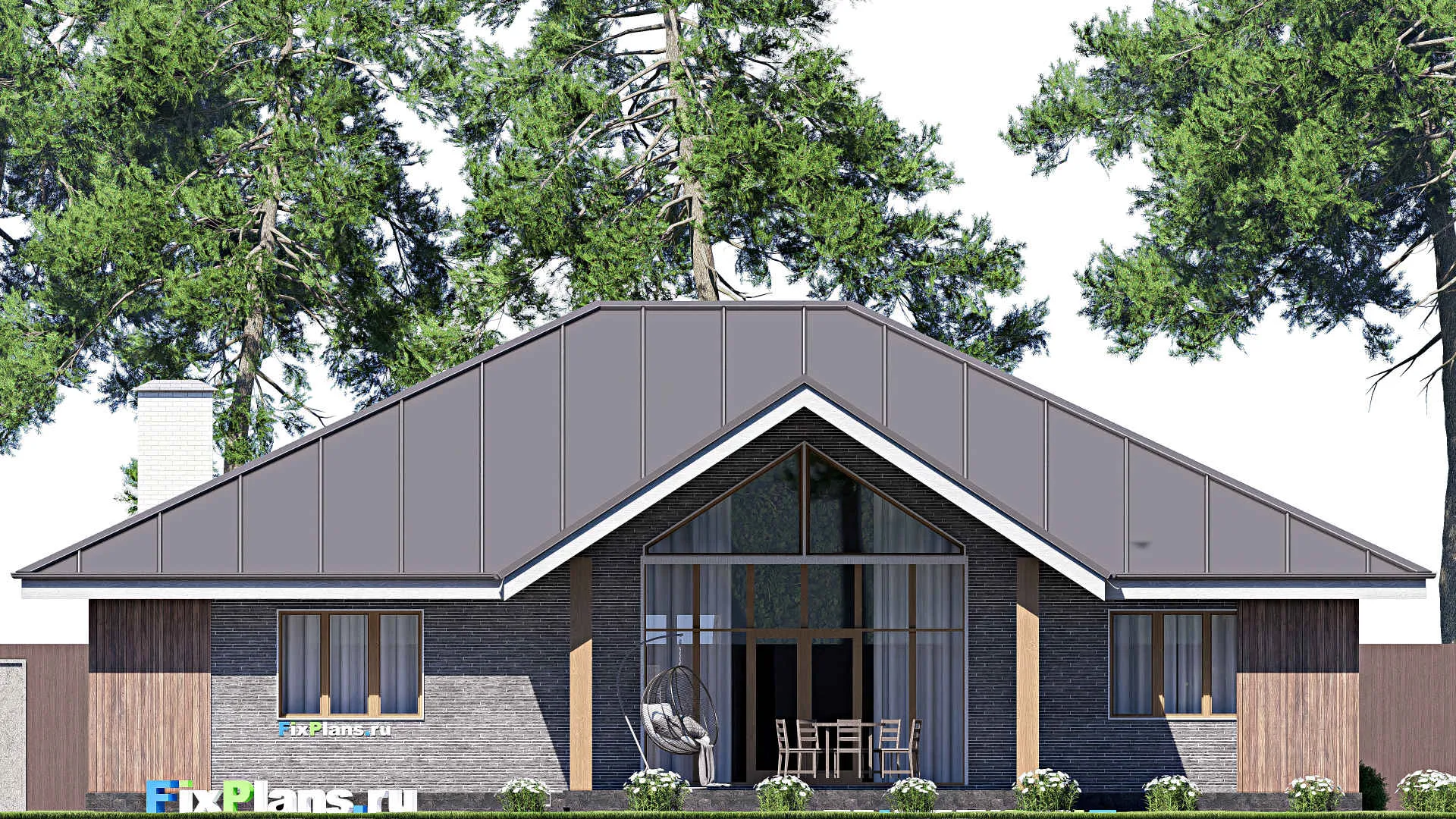 F-19718 - План одноэтажного дома 18 на 20, площадью 230 м² с террасой и 1 спальнями