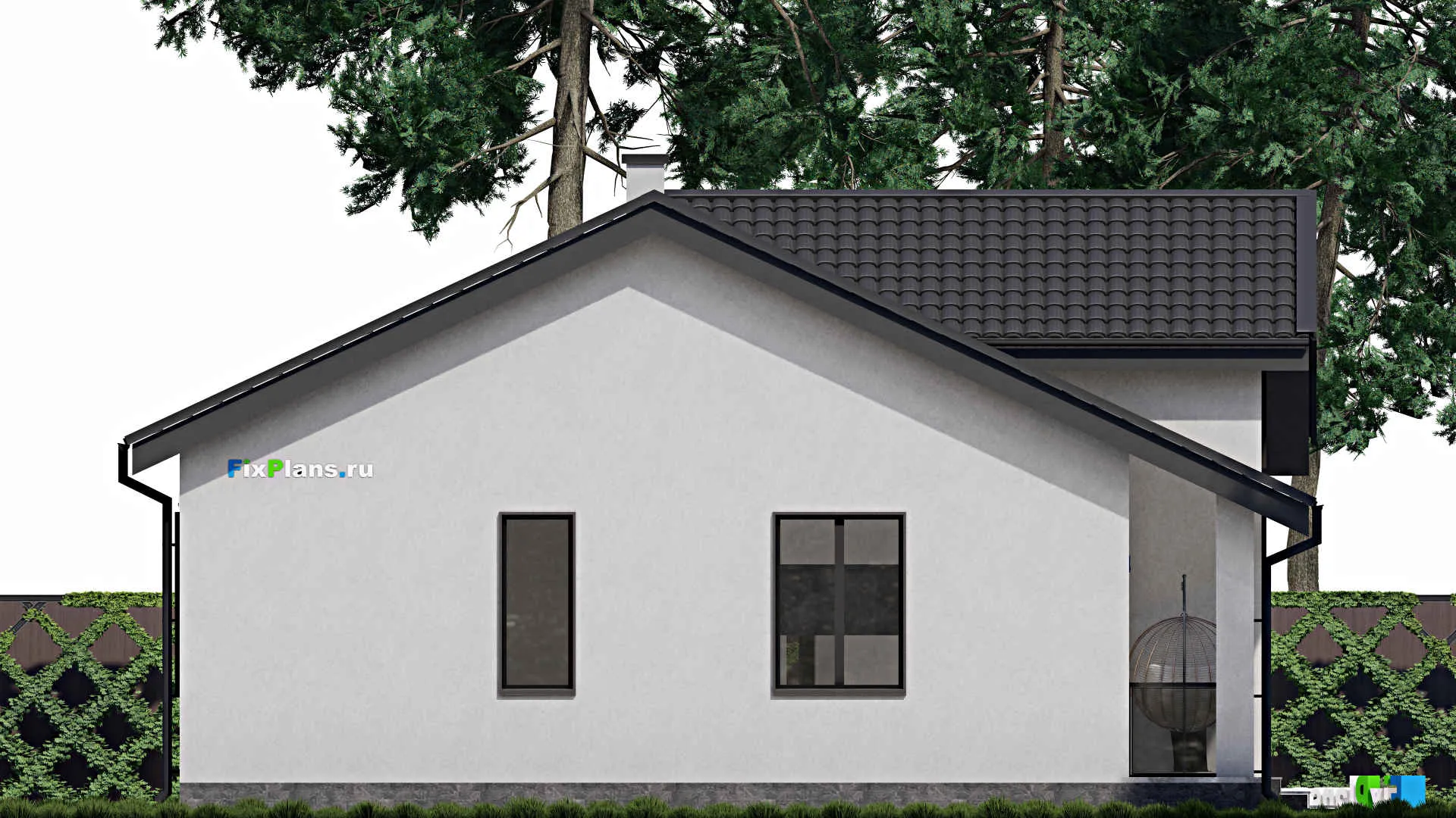 F-0872i - Проект одноэтажного дома 12 на 15, площадью 130 м² с террасой и 3 спальнями