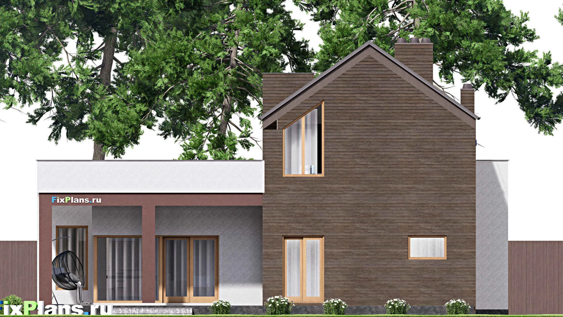 F-16109 - Планы дома с мансардой 15 на 20, площадью 420 м² с террасой, балконом, гаражом на 2 машины и 3 спальнями