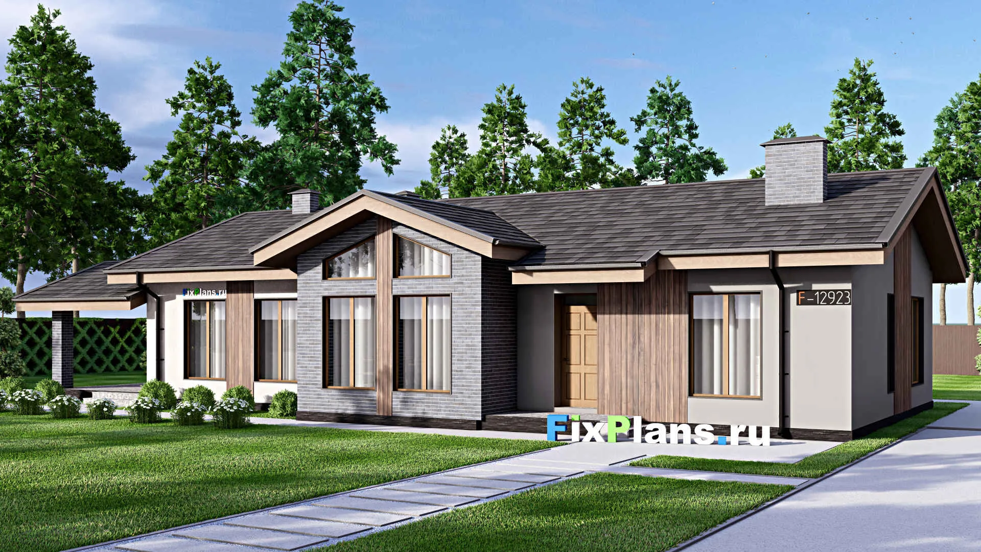 F-12923 - Проект одноэтажного дома 11 на 23, площадью 170 м² с террасой и 3 спальнями