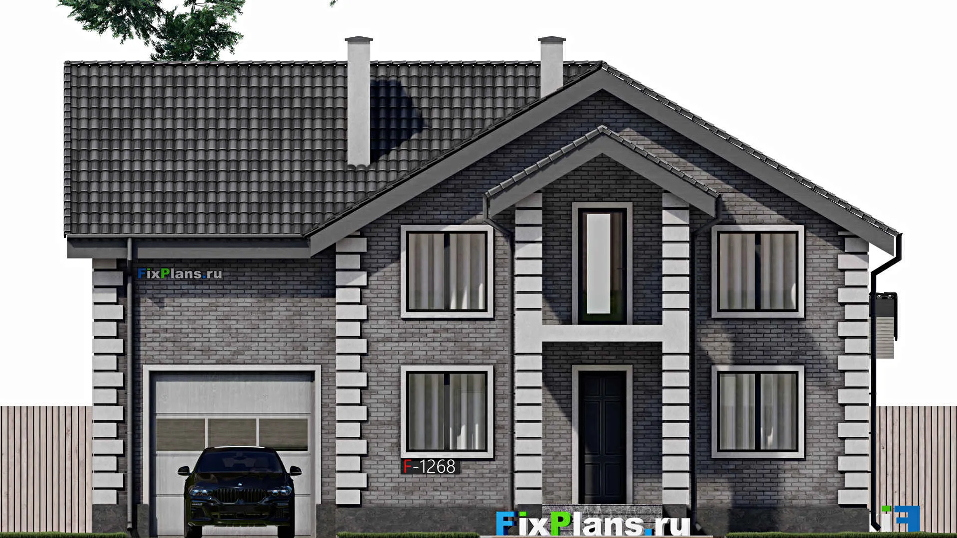 F-1268 - Проект дома с мансардой 10 на 14, площадью 230 м² с террасой, балконом, гаражом на 1 машину и 5 спальнями