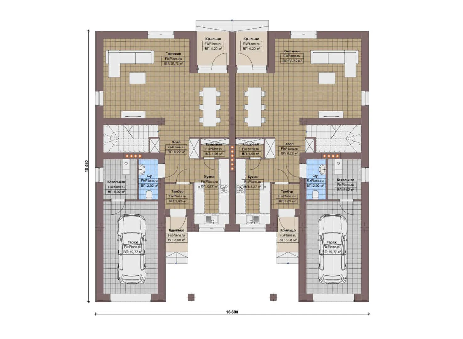 F-16667 - Планы двухэтажного дома 17 на 17, площадью 340 м² с балконом, гаражом на 2 машины и 6 спальнями