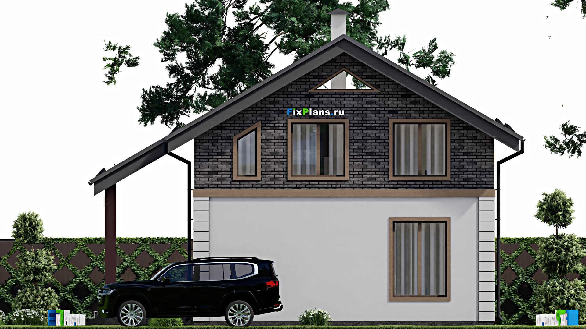 F-9017 - Проект дома с мансардой 11 на 12, площадью 140 м² с террасой и 2 спальнями