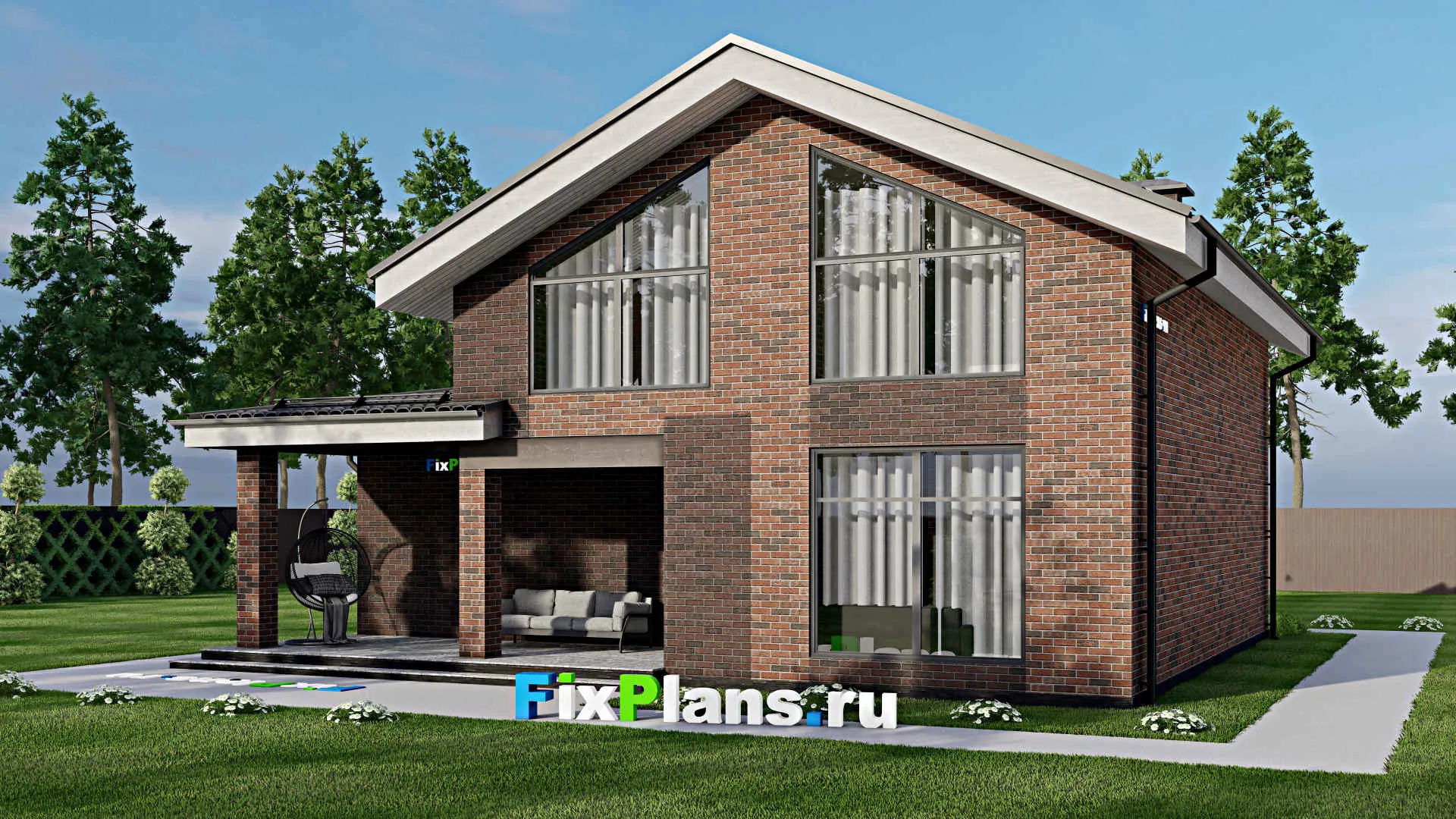 F-5372 - Проект дома с мансардой 13 на 13, площадью 200 м² с террасой, балконом, гаражом на 1 машину и 5 спальнями