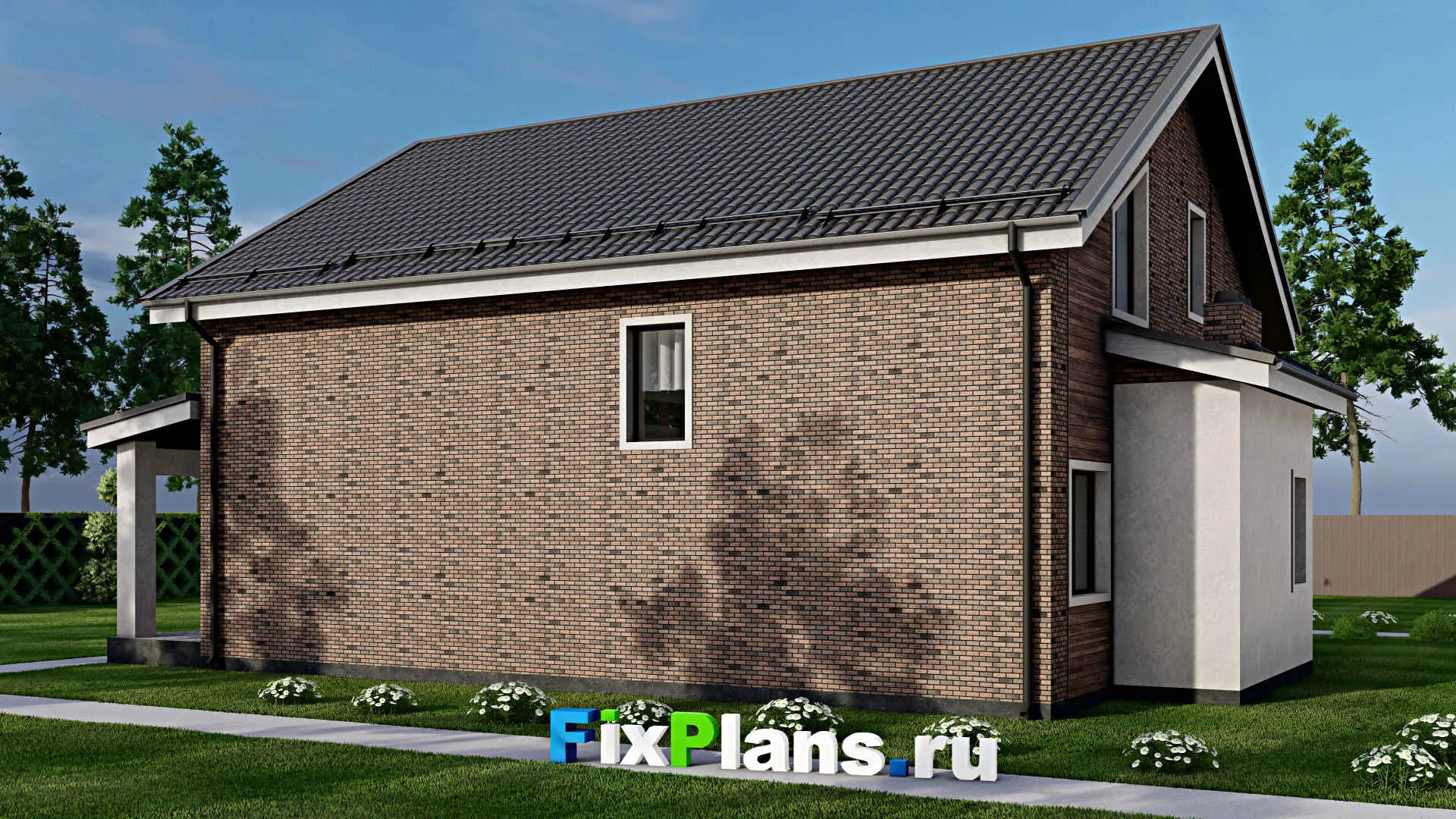 F-7559 - Проект дома с мансардой 16 на 17, площадью 290 м² с террасой и 4 спальнями