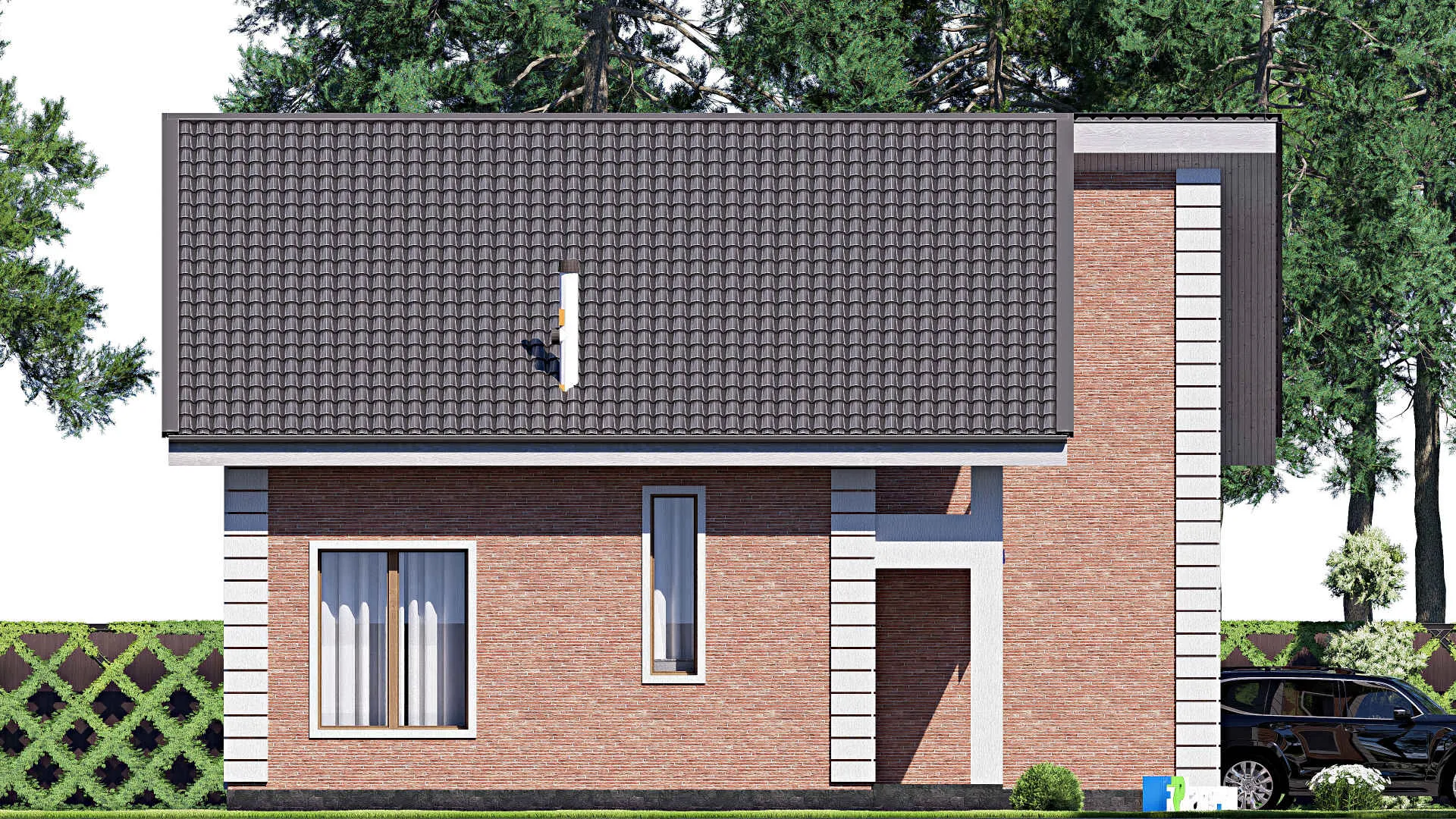 F-19592 - Проект дома с мансардой 13 на 13, площадью 200 м² с балконом и 3 спальнями