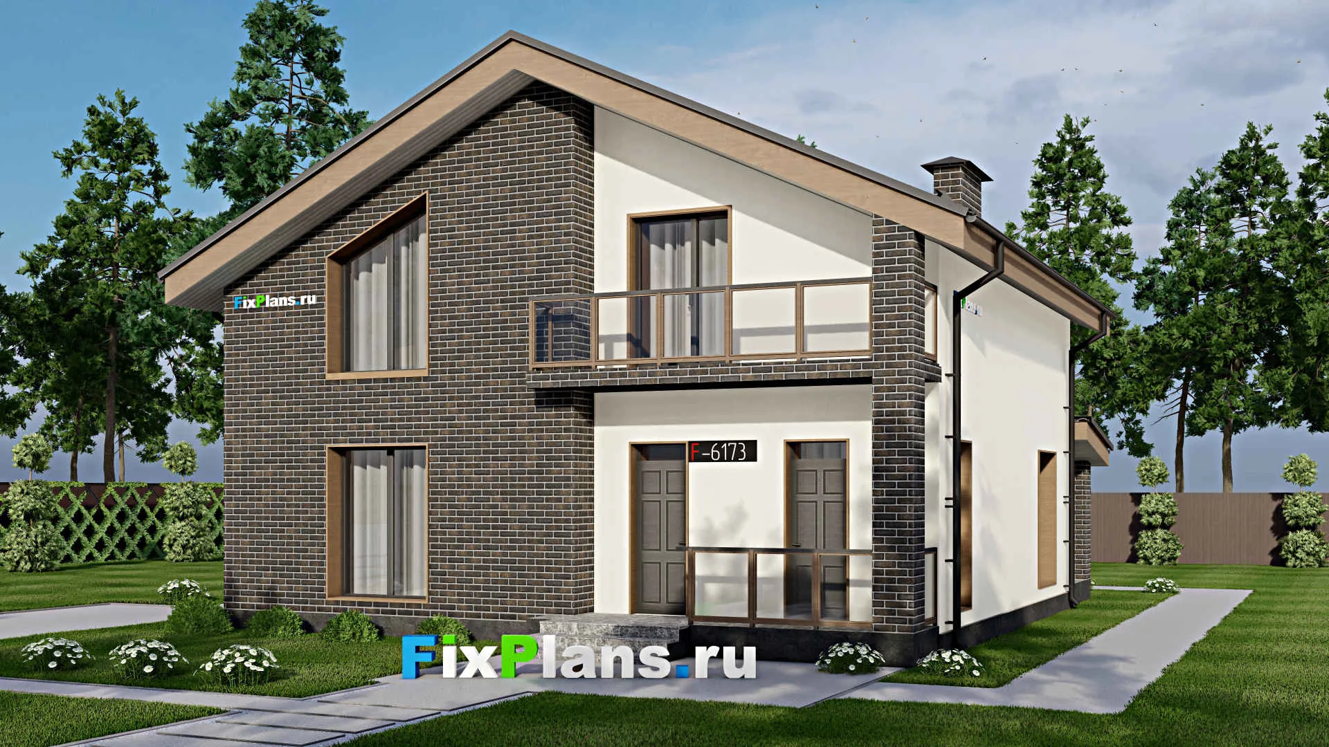 F-6173 - Проект дома с мансардой 10 на 13, площадью 200 м² с террасой, балконом и 4 спальнями