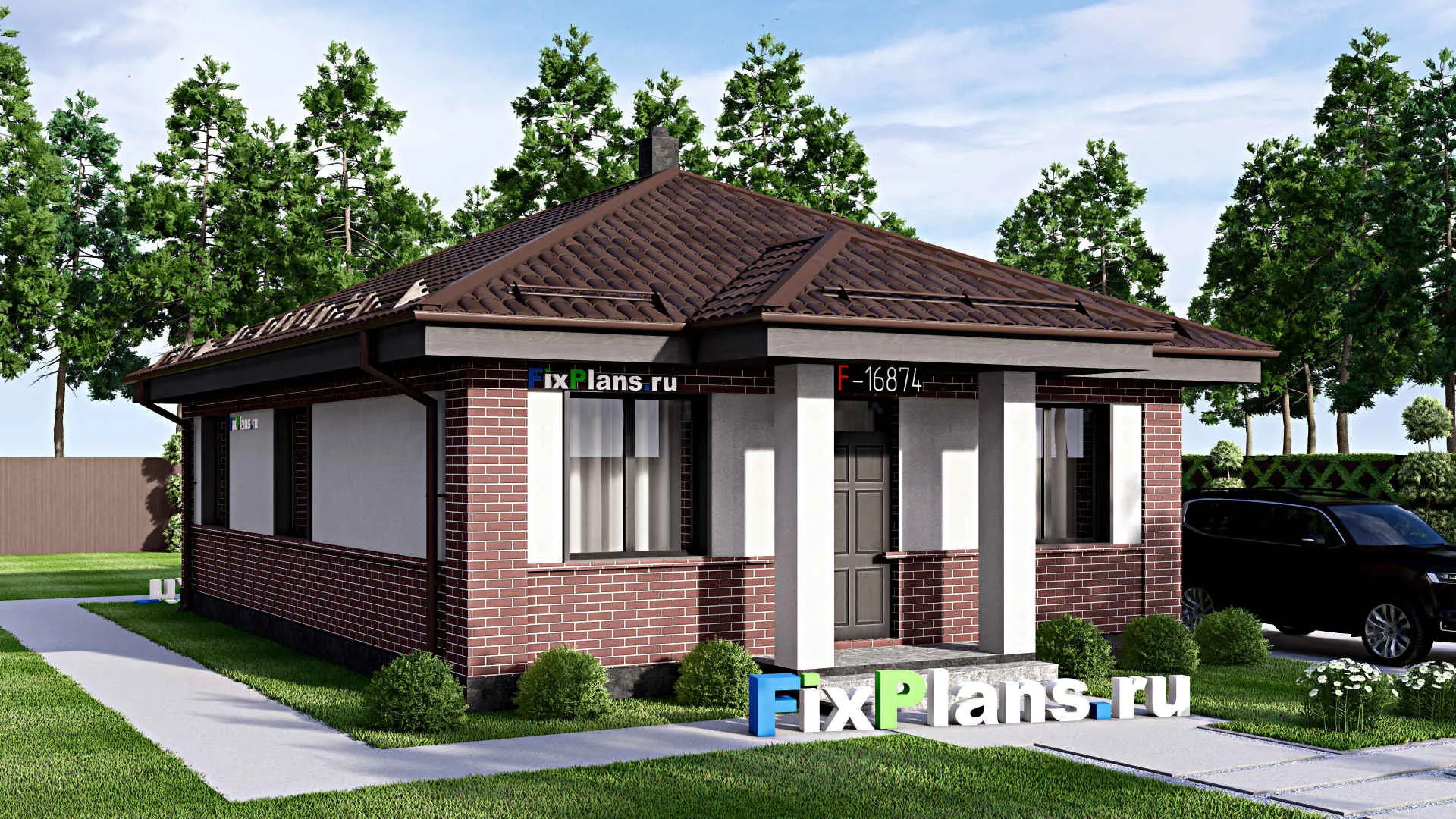 F-16874 - Проект одноэтажного дома 9 на 12, площадью 80 м² с 3 спальнями