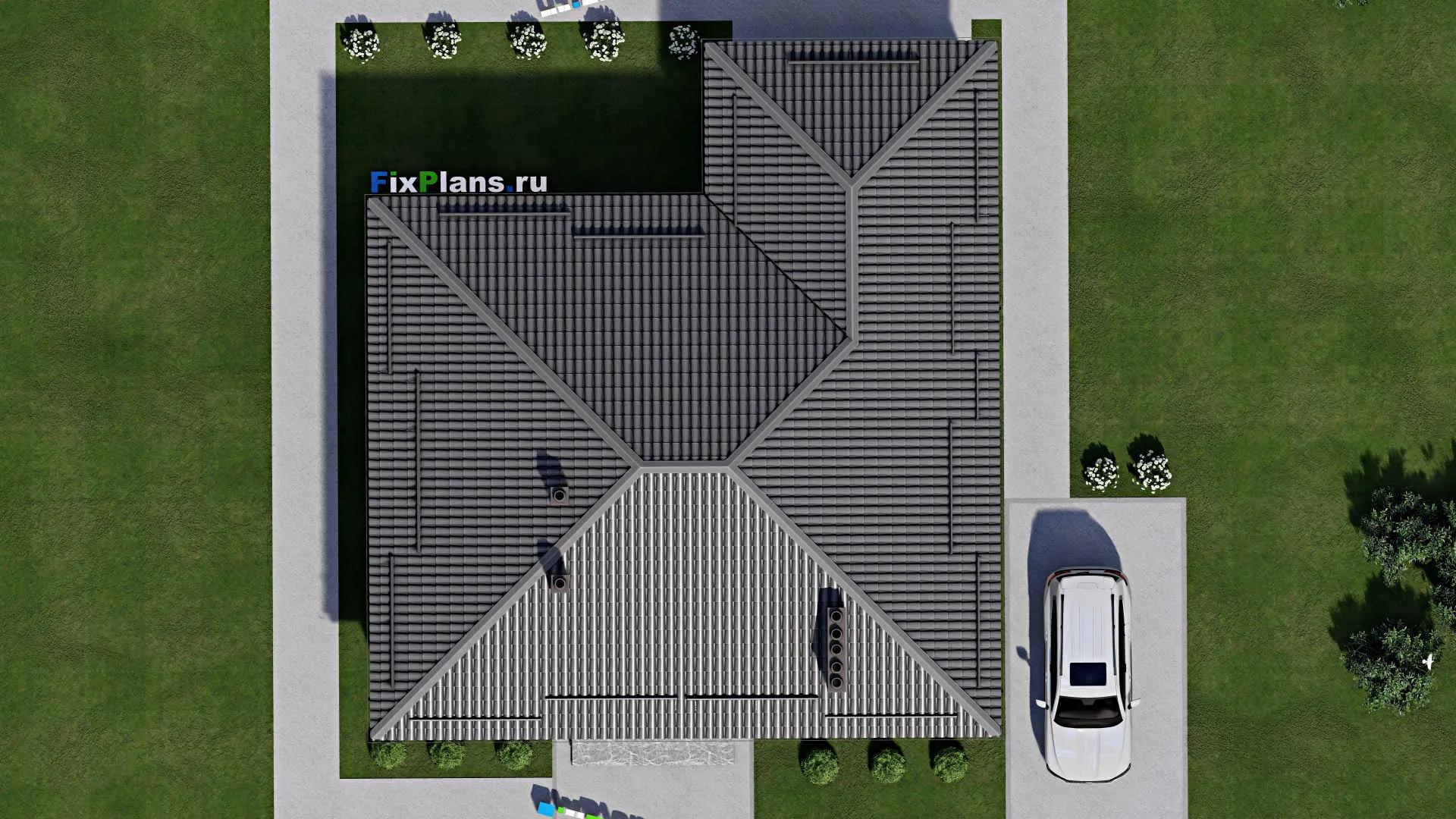 F-3095 - Проект одноэтажного дома 12 на 14, площадью 140 м² с террасой и 3 спальнями
