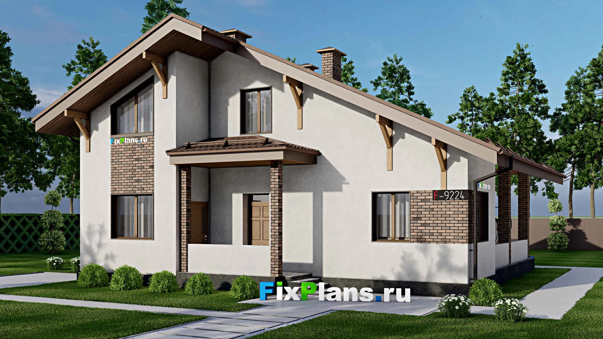 F-9224 - Проект дома с мансардой 13 на 13, площадью 210 м² с террасой, балконом и 3 спальнями