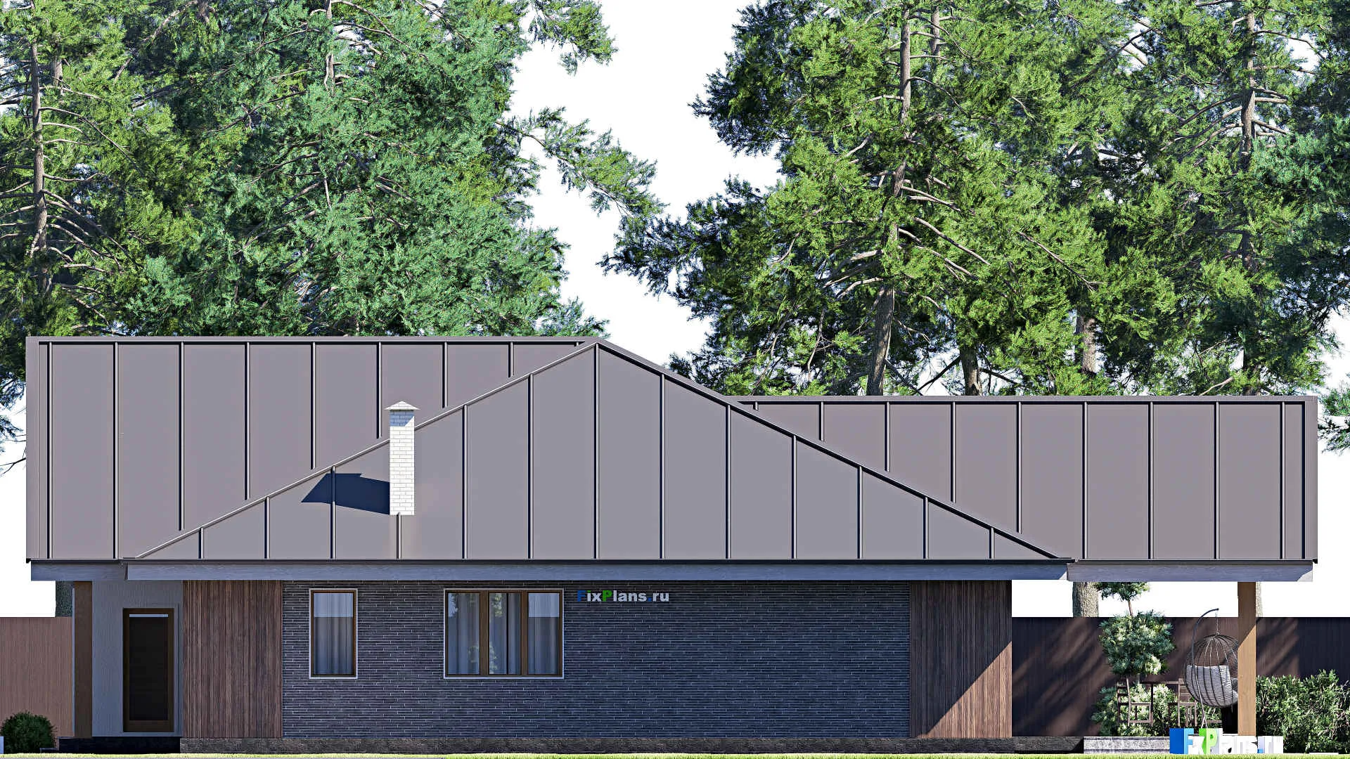 F-19718 - План одноэтажного дома 18 на 20, площадью 230 м² с террасой и 1 спальнями