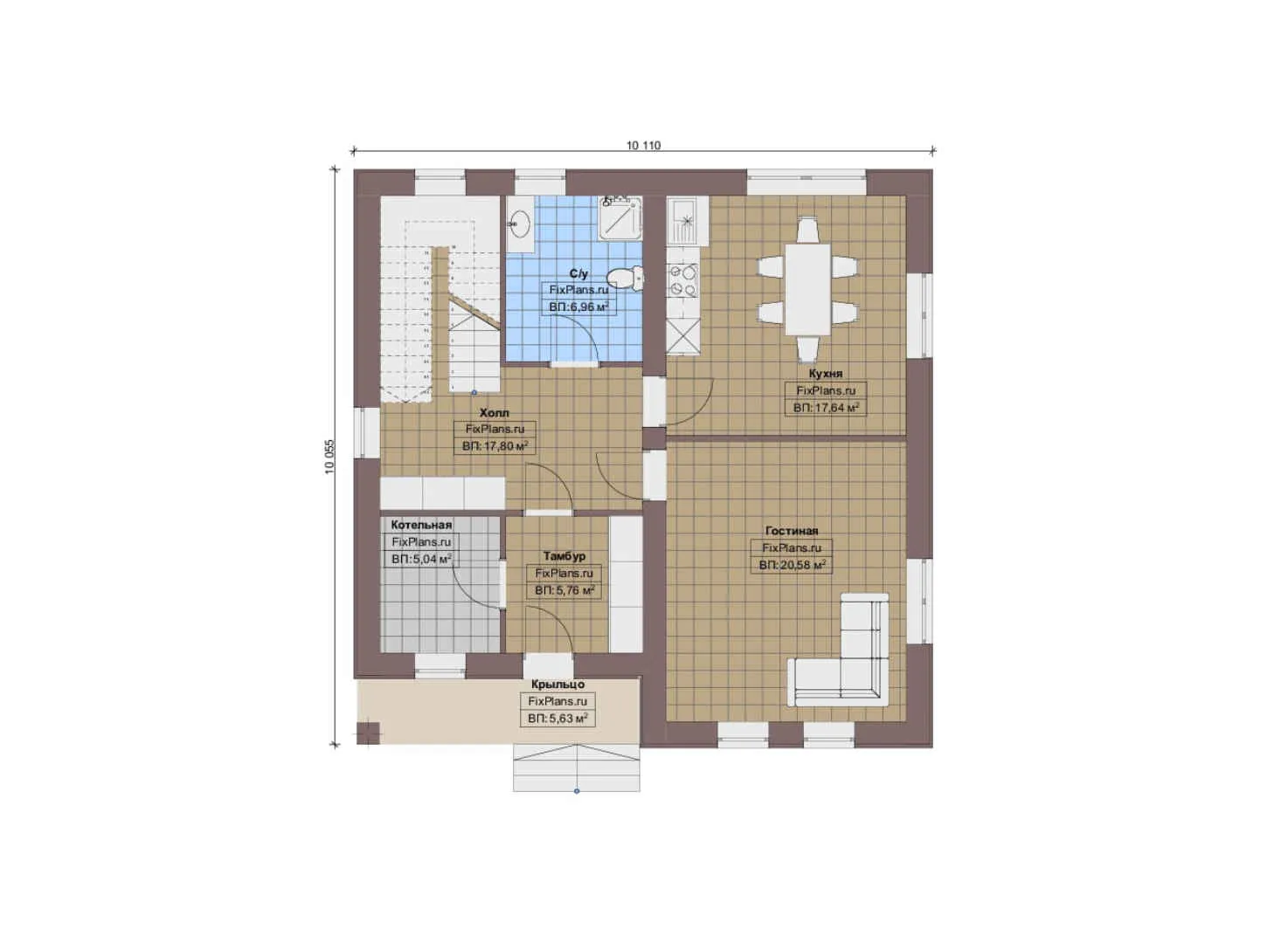 F-13202 - Планы двухэтажного дома 11 на 11, площадью 160 м² с балконом и 3 спальнями