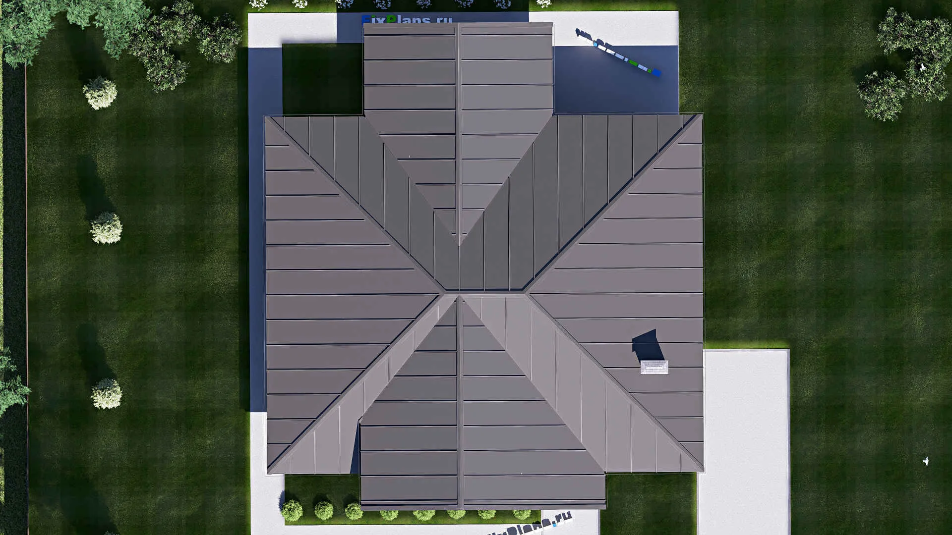 F-19718 - План одноэтажного дома 18 на 20, площадью 230 м² с террасой и 1 спальнями