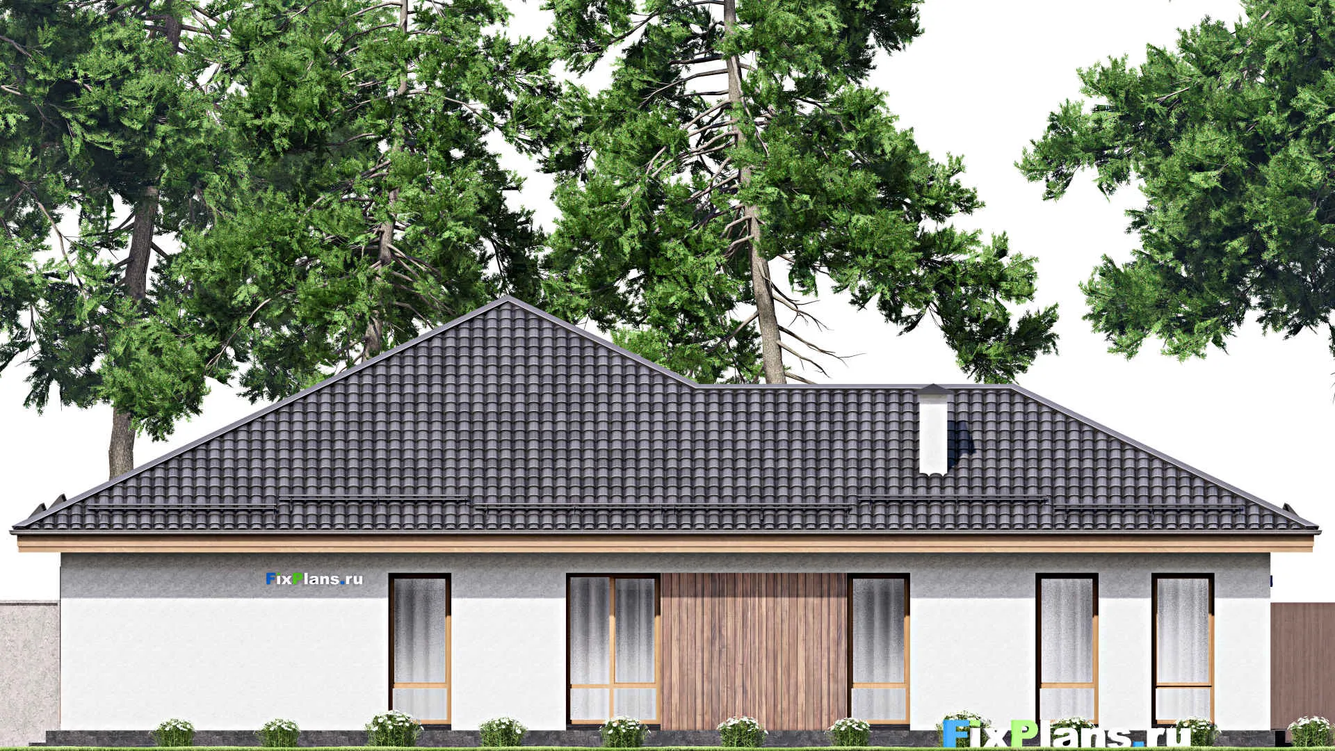 F-16973 - Проект одноэтажного дома 15 на 20, площадью 200 м² с террасой и 3 спальнями