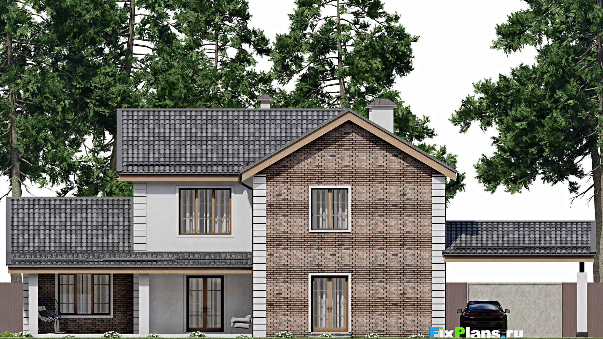 F-10826 - Планы двухэтажного дома 15 на 24, площадью 300 м² с террасой, баней и 3 спальнями