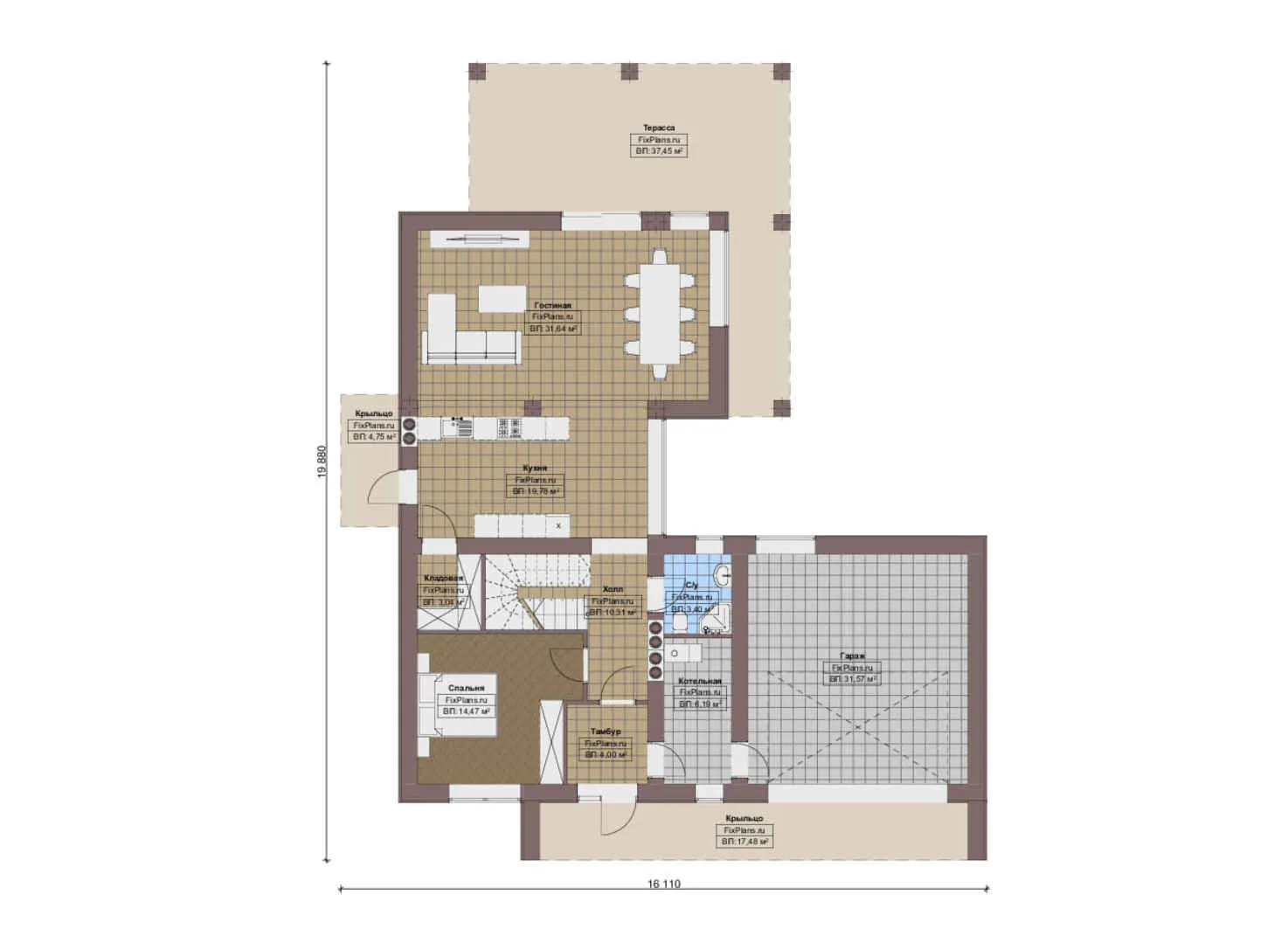 F-16352 - Планы дома с мансардой 17 на 20, площадью 260 м² с 4 спальнями